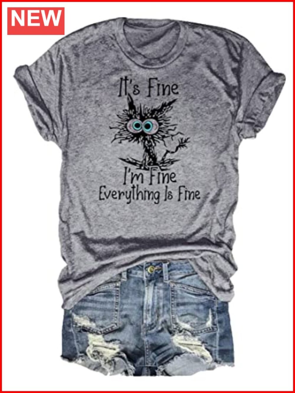Cat Graphic Tee Short Sleeve Funny Sayings Cotton Blend Top